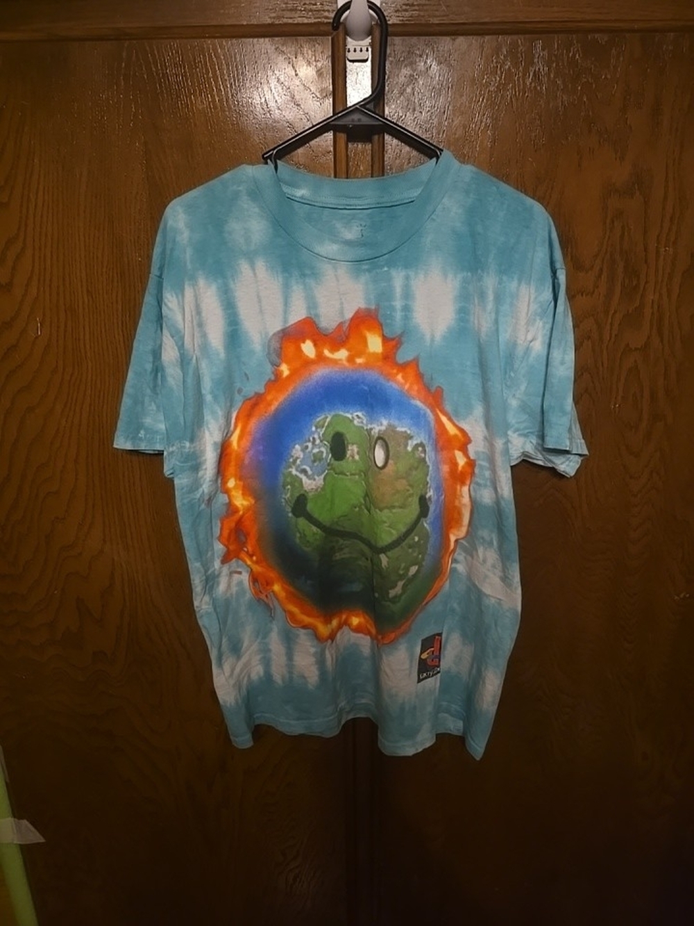Cactus Jack Tie-Dye Blue T-Shirt with Flaming Globe Graphic